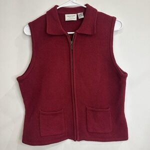 Women's Preview Collection Lambswool Red Sweater Vest Zip Pockets Large Nordic